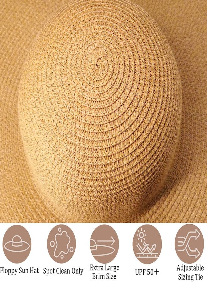 DECHISY Oversized Beach Straw Hat for Women, Fashion Large Wide Brim Visor Hats Handmade Roll Up Floppy Sun Hat for Summer Beach Cap Khaki - Image 4